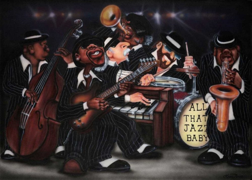 TELA-CON-AMERICAN-BOX All That Jazz-Baby Jones Leonard - Musica orizzontale Stampa artistica Musica Cornice galleggiante 19_X_27_in