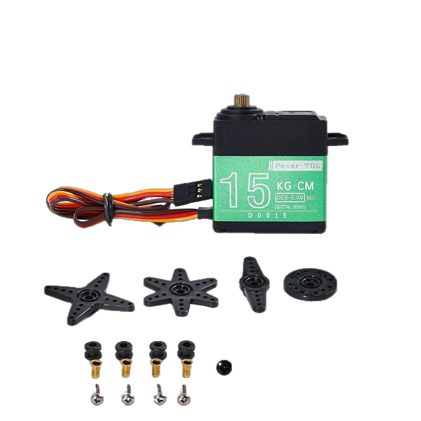 15KG RC Servo Motor Steering Servo Metal Gear Waterproof with 25T Servo Horn for RC Car Truck Boat Helicopter Model Parts, Control Angle 180° (Green-15kg)