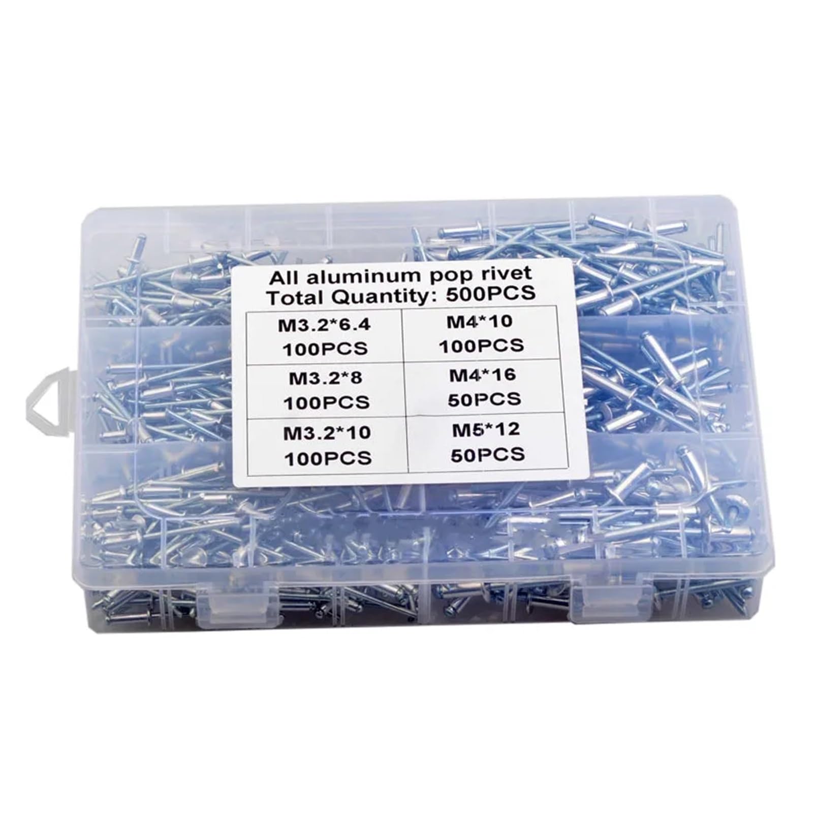 Kit d'assortiment de Rivets Pop en aluminium, 500 pièces, M3.2 M4 M5, tête de champignon, mandrin de rupture, ensemble de Rivets aveugles GB12618