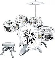 BATERIA INFANTIL ROCK N' ROLL COM BANQUINHO BAQUETA BH STORE (Branca)