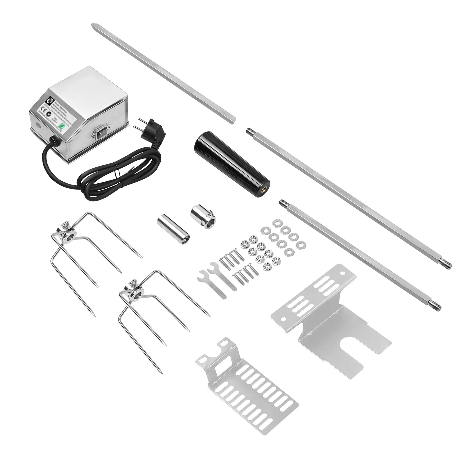 YRHome Drehspieß Grillspieß Set 107cm inkl. 4X Fleischnadeln und Edelstahl Motor 220V - 240V Elektrischer Drehspiess für BBQ Rotisserie Grillspiess Drehspiess Gasgrill