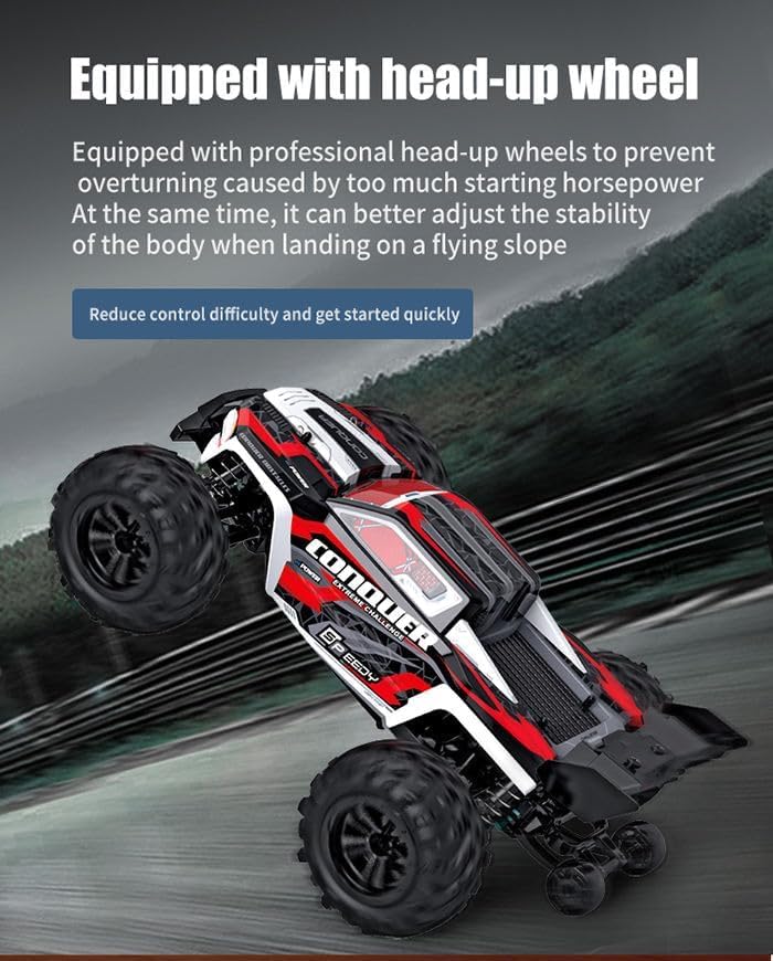 Pihura 1:14 Scale RC Cars 4WD Brushless Remote Control Car Fast 75KM/H High Speed RC Truck for Adults Boys 2.4GHz All Terrains Off-Road Drift RC Monster Trucks with 2 Batteries (RED) 2