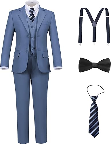 Boys Suits Size 5 Blue Gray Suits for Boys Kids Formal Dress Clothes Tuxedo Vest