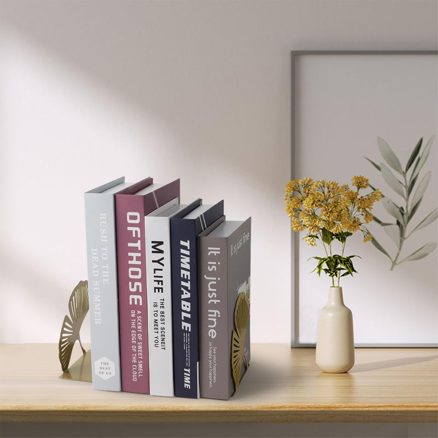 2 Pezzi Fermalibri in Metallo,12.5 x 12.5 x 12.5cm Ginkgo Reggilibri da Mensola,Libreria Decorativi con Base Antiscivolo per Scrivania Ufficio Scuola Biblioteca