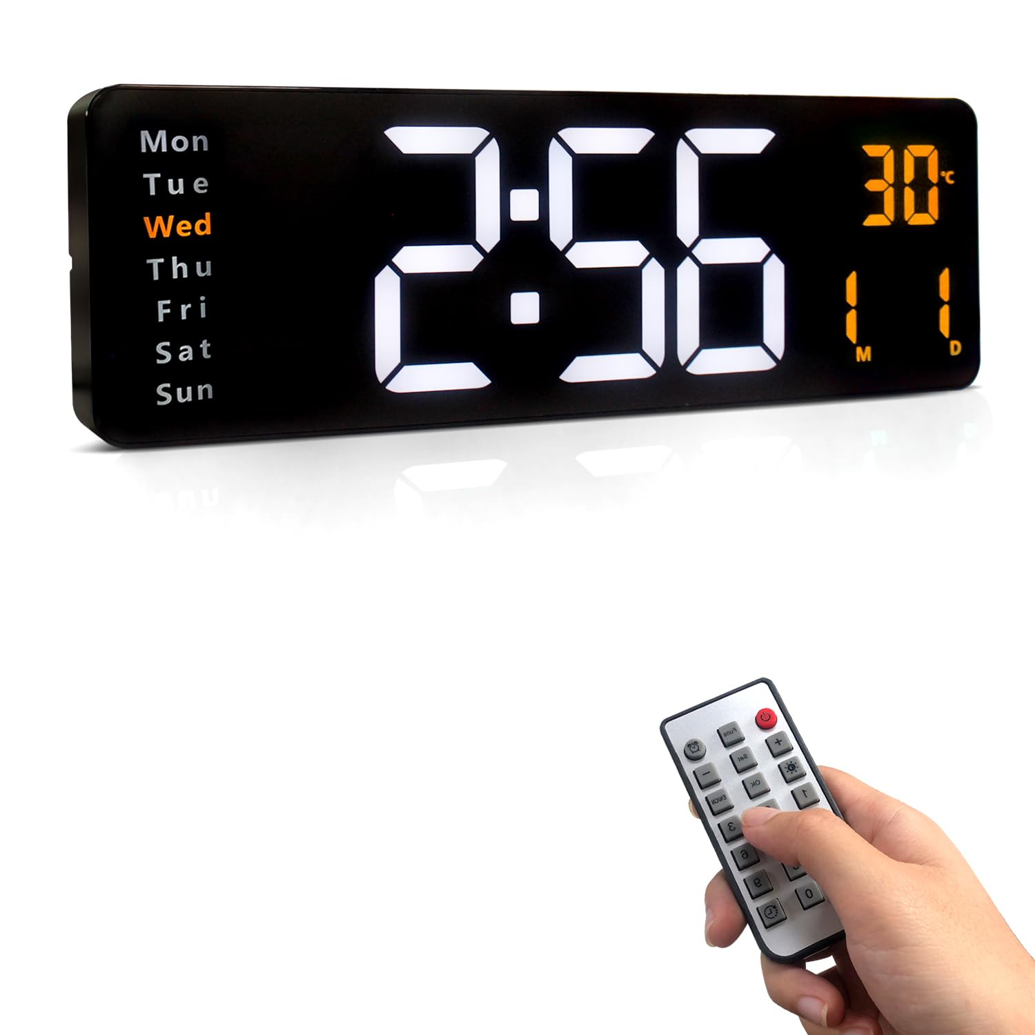 Large Digital Wall Clock, 16.2 in LED With Remote Control for Living Room Decor (Orange)