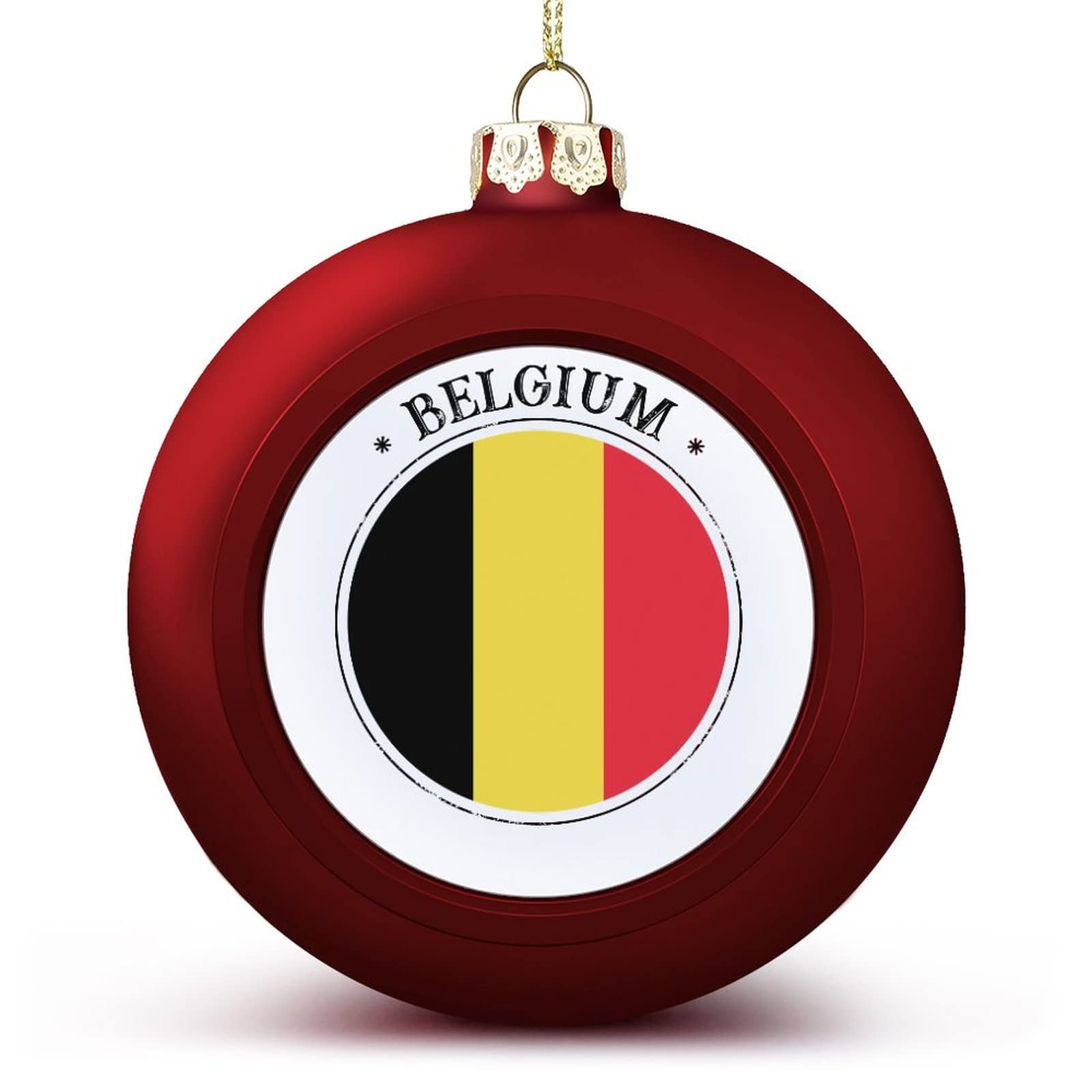 Yelolyio Gold,Golden Belgium National Flag Christmas Ball Ornament Belgium Christmas Tree Pendant Hanging Seasonal Holiday Decoration For Home Farmhouse Christmas Decor