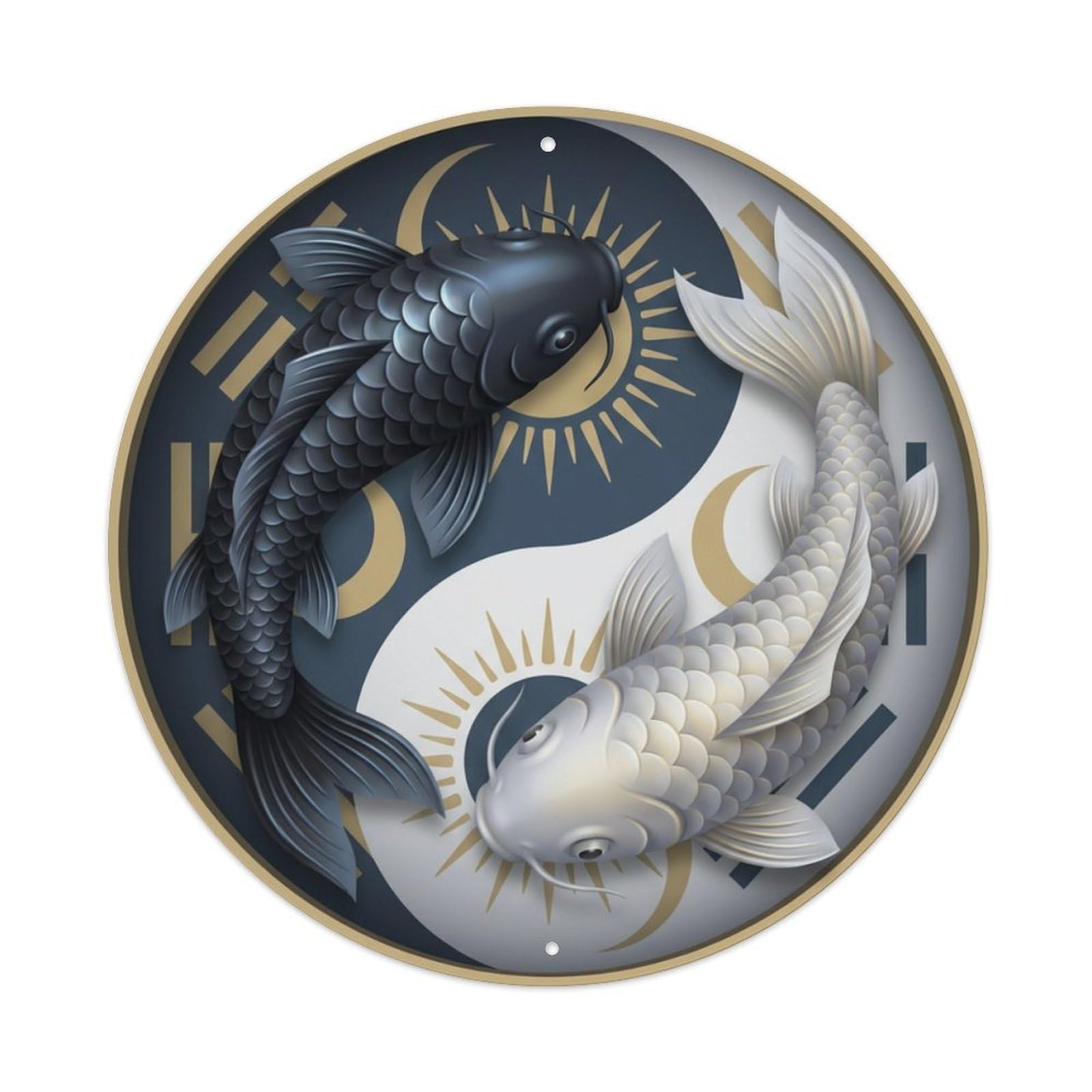 Metal Tin Sign Tai Chi Koi Fish Moon Sun Balance