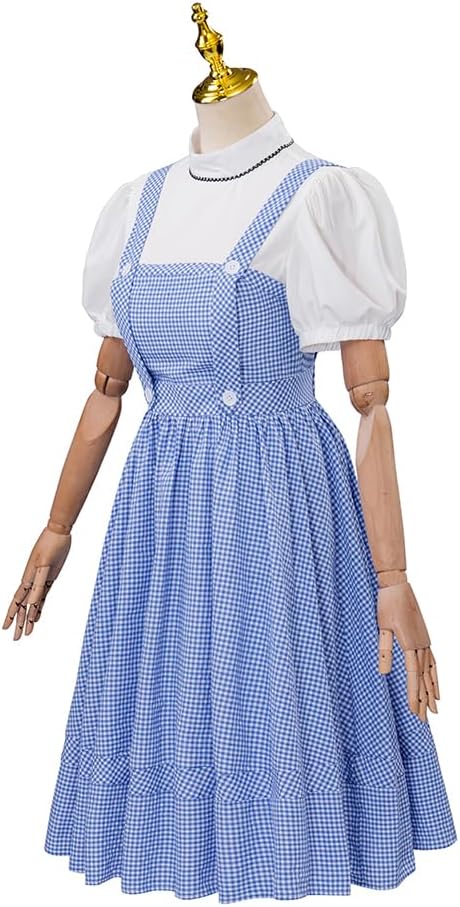 Willyacos Adult Dorothy Costume Women Two Piece Blue Gingham Dress Dorothy Gale Costume Dress Outfit