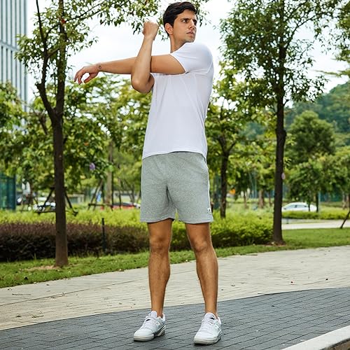 NIMENJOJA Mens 7" Sweat Shorts Cotton Workout Gym Jogger Lounge Shorts with Zipper Pockets2