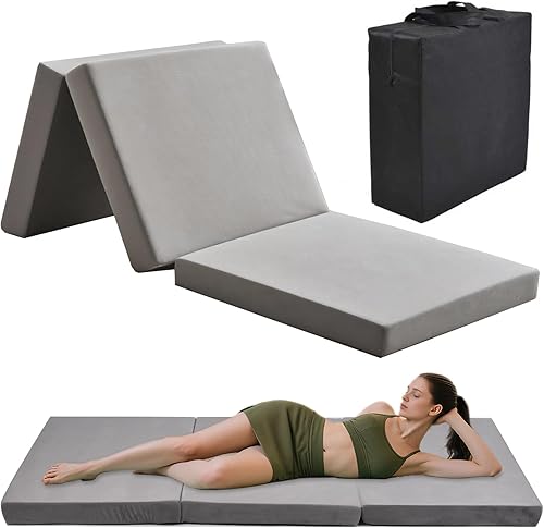 Colchón plegable, colchón de espuma viscoelástica triple con funda plegable y lavable, camping, cama de invitados plegable, tapete de viaje y de
