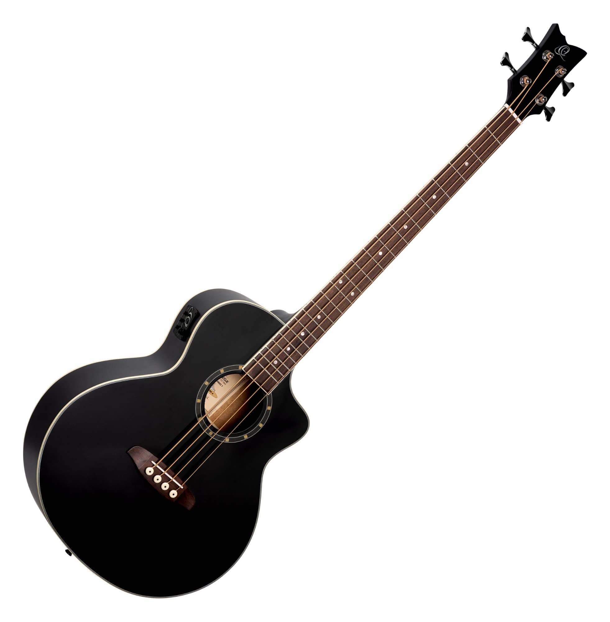 Ortega Guitars Deep Series E-Akustik Bass 4-Saitig - Fichte Schwarz | integrierter Preamp, Fichtendecke & Mahagoni-Korpus, Satin-Finish, mit Cutaway, D7CE-SBK-4