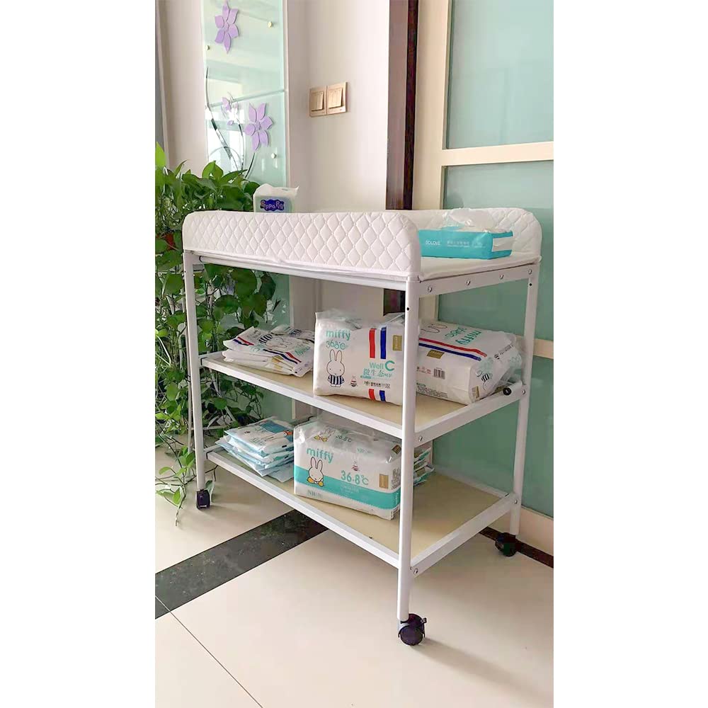 Fasciatoio Pieghevole per Neonato con Struttura Stabile, Fasciatoio Portatile con Scomparti Portaoggetti, Tavolo da Massaggio con Tasche a Rete e Salvaspazio, Antibatterico