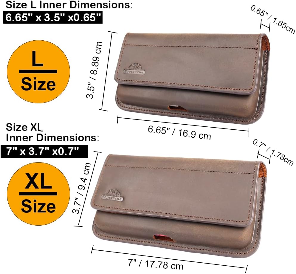 Topstache Leather Phone Holster with Belt Clip for Galaxy S25/S24/S23/S22 - Magnetic Closure Leather Phone Belt Holder Pouch for iPhone 17/16/15/14/13 - Fit Protective Case on, L,Darkbrown - Image 5