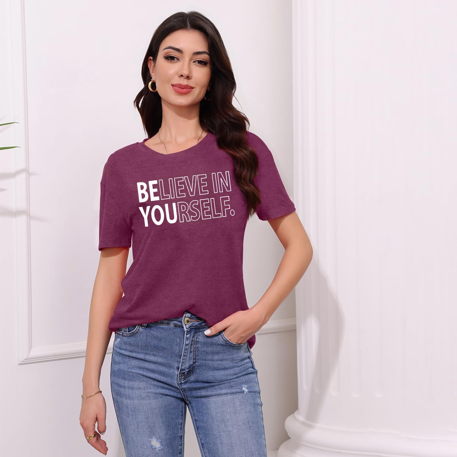 MAIHUN Inspirational Shirt for Women Believe in Yourself Tshirt Motivational Proud Tee Top - Image 2