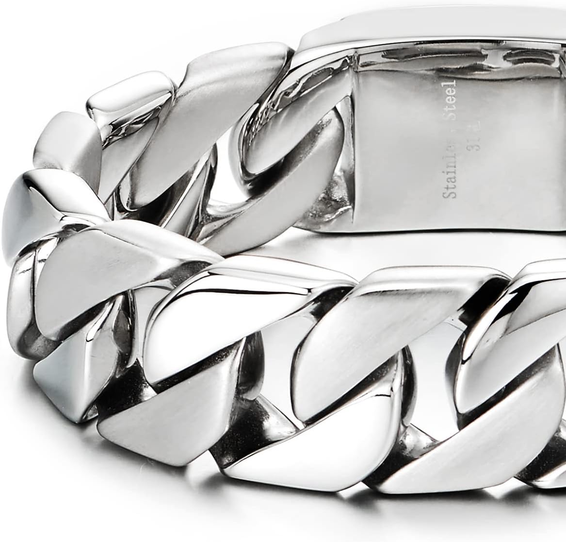 COOLSTEELANDBEYOND Mens Stainless Steel Large Curb Chain Link Bracelet Solid Curb Chain Wristband Biker Punk Jewelry Masculine Accessory