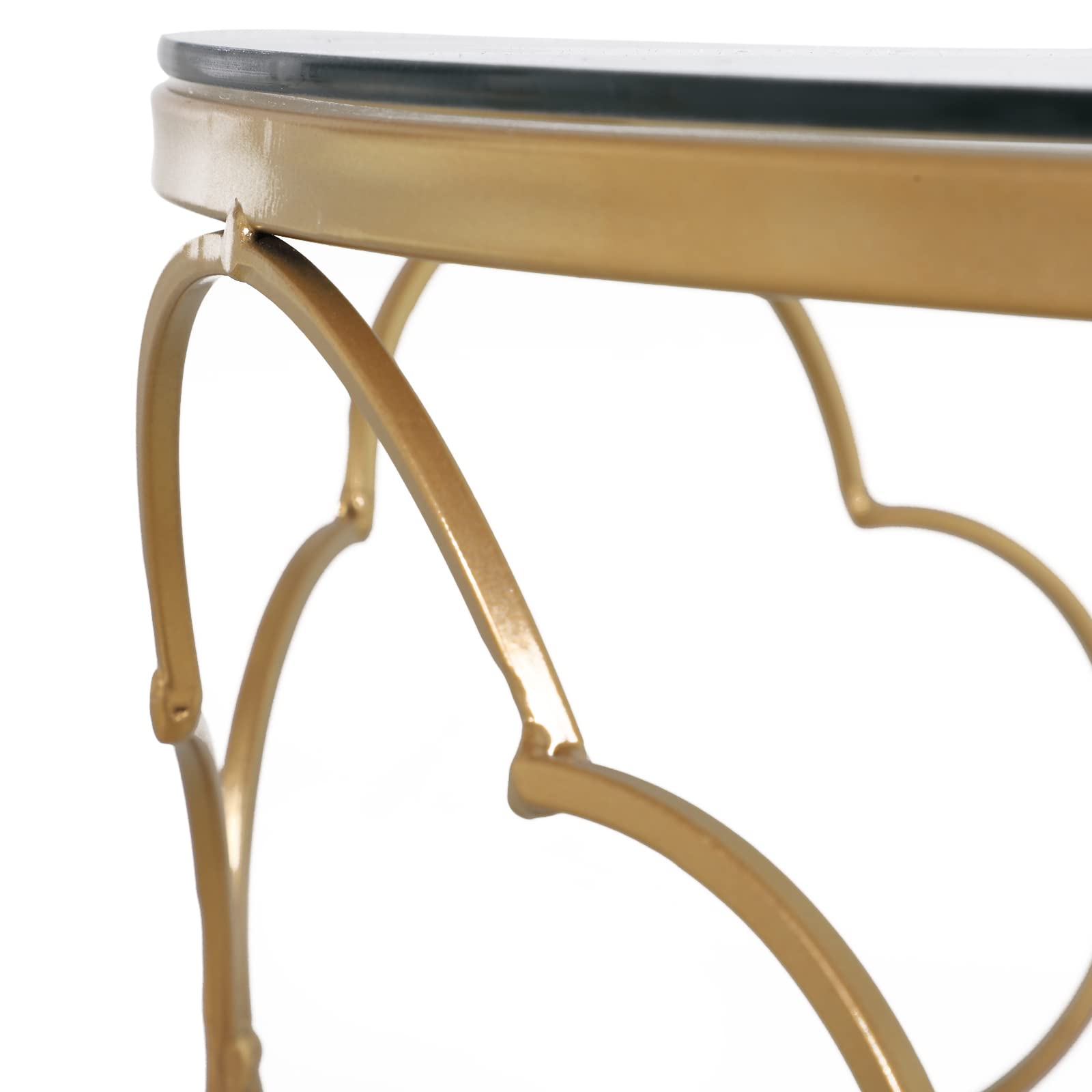 HOMCOM Set di 2 Tavolini da Salotto Impilabili Art Deco, Tavolini da Caffè in Metallo con Piano in Vetro Temperato, Oro