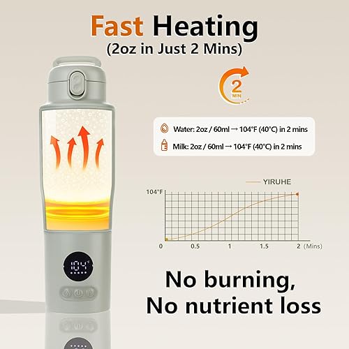 Miniatura 2 de Calentador de botellas portátil para viajes acero inoxidable 316 de 15 onzas, batería de 16000 mAh, calentamiento rápido y control preciso de