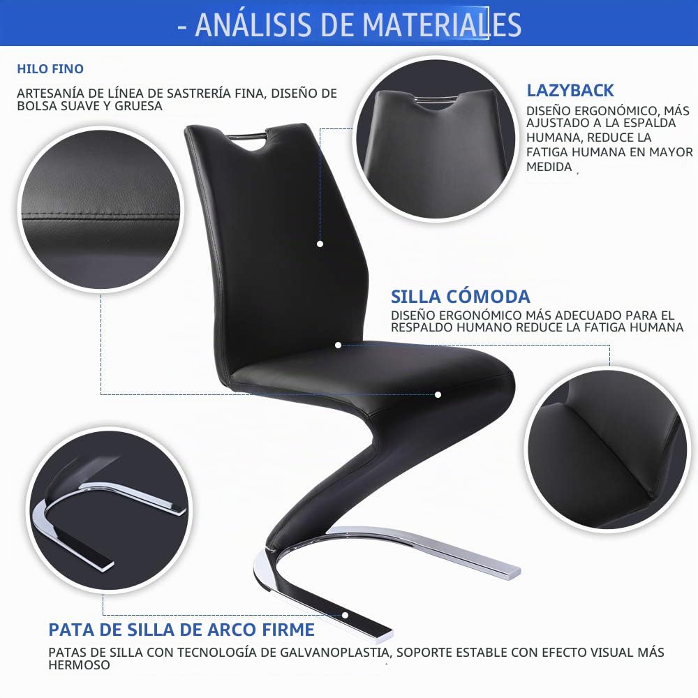 JIEXI Silla de Comedor Original de Sirena, para Adultos escandinavos, sillas de Escritorio de Ocio, Creativas de Piel, Barra de Arte (2 sillas Negras)