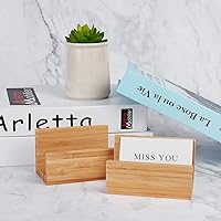 Vista 5 de OLYCRAFT Soporte para tarjetas de visita de escritorio de madera de bambú para escritorio, soporte de tarjetas de visita de bambú natural para mesas