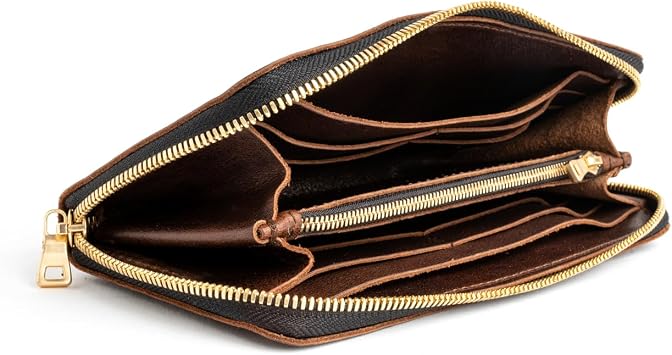 Portland Leather Goods Women's Accordion Zip Wallet, Coldbrew | Handcrafted in durable, full-grain leather, 8 card slots, secure zippered pocket