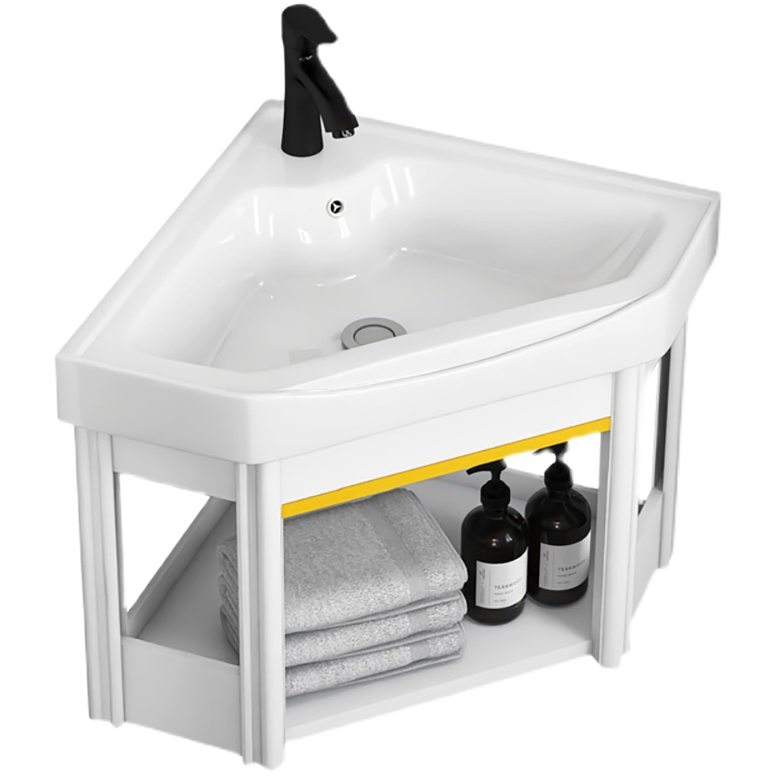 Lavabo de esquina flotante con tocador moderno de cerámica para pared de baño pequeño