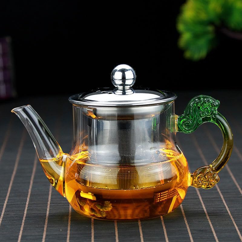 DD Retails Glass Tea Pot with Stainless Steel Infuser || Large Capacity Transparent Tea Kettle with Lid & Handle || Great for Loose Leaf Tea, Tea Bags & Fruit Infused (Transparent, 300ml)
