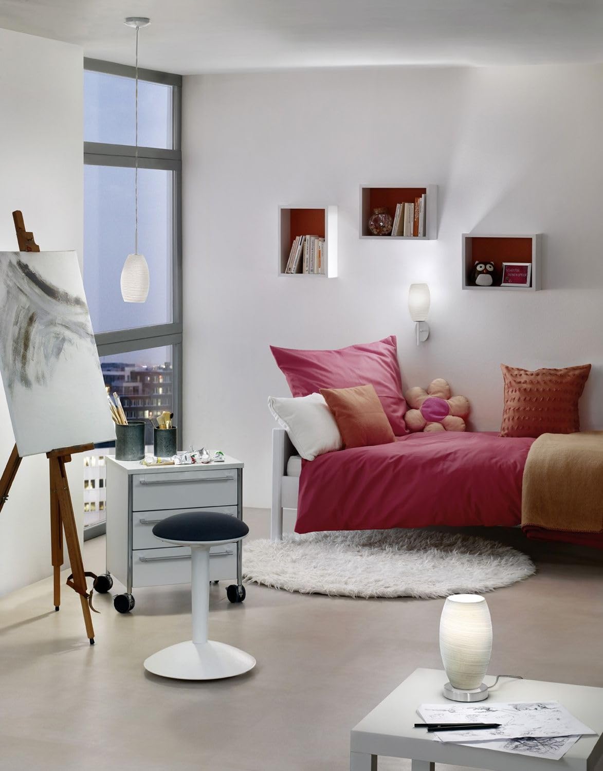 Eglo lampada a sospensione Batista 3, lampada a sospensione a quattro punti | luce, lampada a sospensione in acciaio, nichel opaco, tecnica di pulitura, bianco, E27