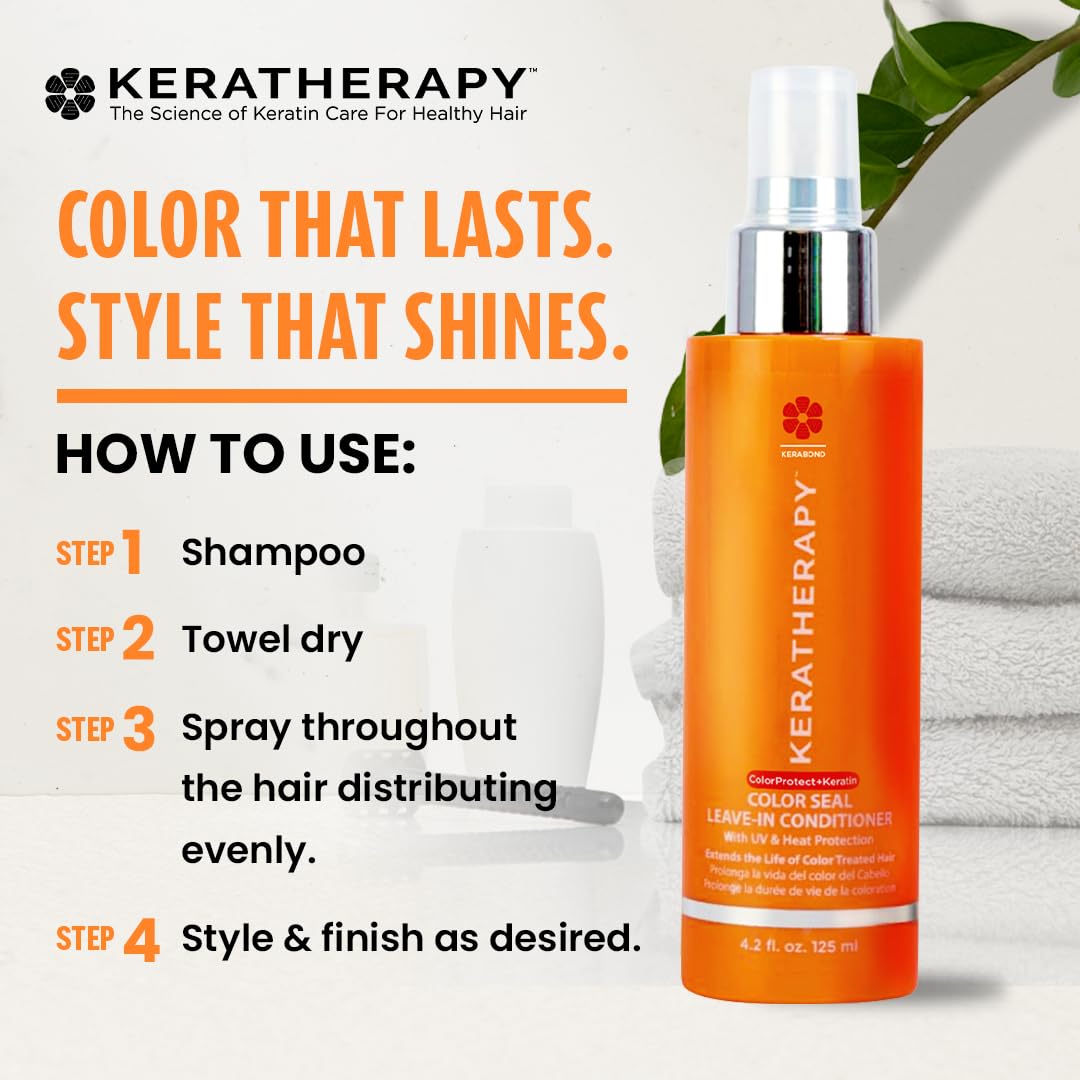 KERATHERAPY Color Seal Leave-in Conditioner Spray, 4.2 fl. oz., 125 ml – with Kerabond Technology including Keratin, Argan Oil, Collagen Amino Acids and Jojoba Oil, with intense UV and Heat protection