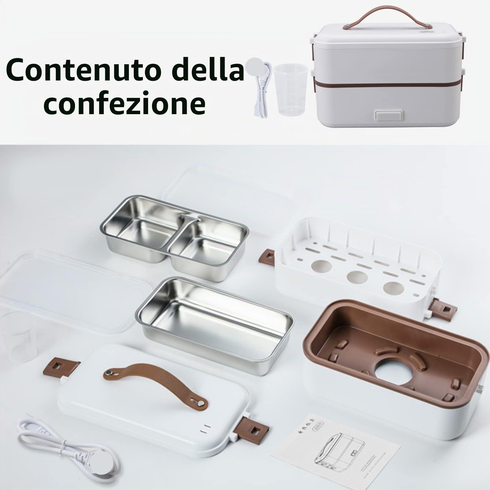 Lunch Box Elettrico, Scaldavivande Portatile per Home Office School, Lunch Box a Vapore a 2 Strati 20 Minuti Riscaldamento Rapido con Contenitore Rimovibile in Acciaio Inossidabile,(0,8 l/220 V)