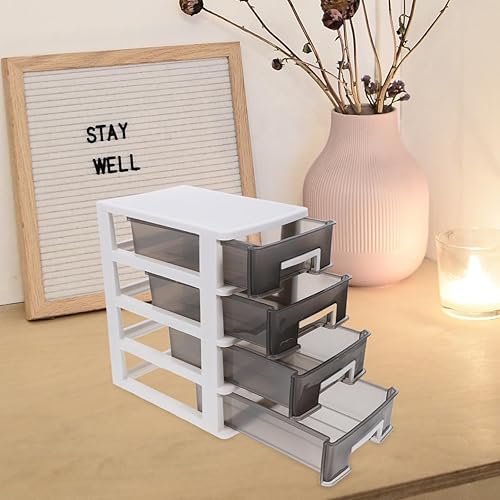 Miniatura 6 de BESPORTBLE Cajones de plástico con 4 cajones de plástico, organizador de almacenamiento de cajones, marco blanco con cajones de escritorio de
