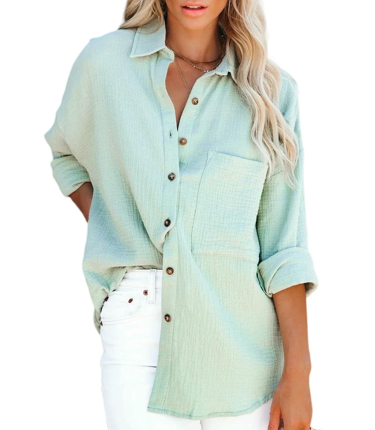 Chemise Femme,Chemise Oversize pour Femme, Style décontracté élégant, col Rabattu uni, Blouse Ample à Manches Longues