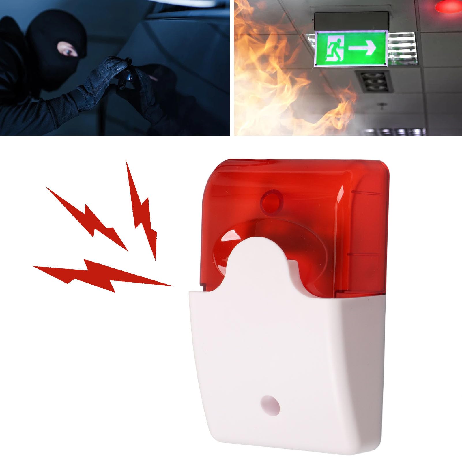 Natudeco Fire Audible and Visual Alarm,12V Sound and Light Alarm Siren,High Decibel Fire Burglar Alarm Horn for Home Store Office Factory