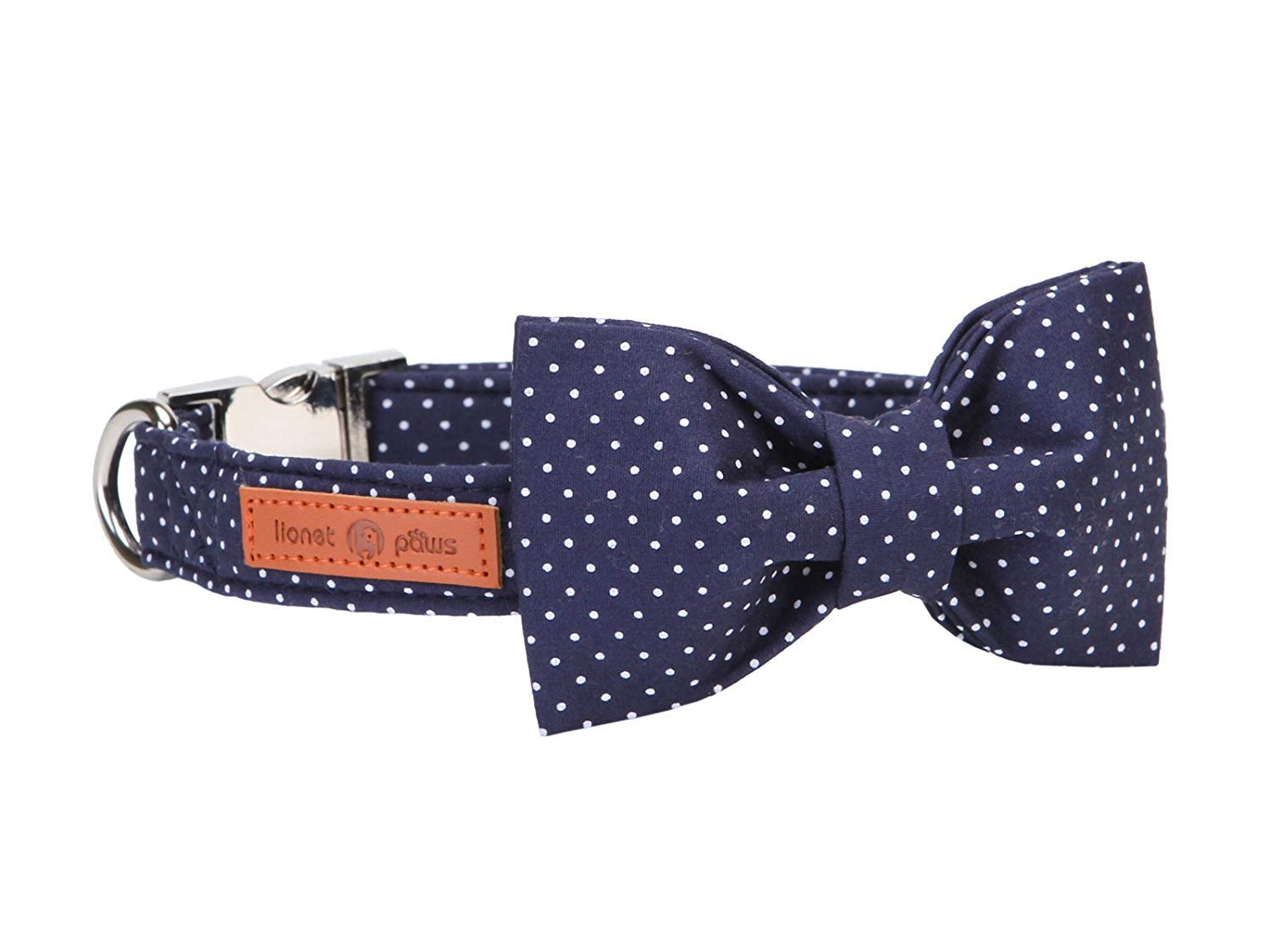 Lionet Paws Boy Dog Collar with Bowtie, Comfortable Adjustable Cute Navy Blue Bow Tie Collar for Male Puppies and Cats Gift, XXS, Neck 7-11 inches