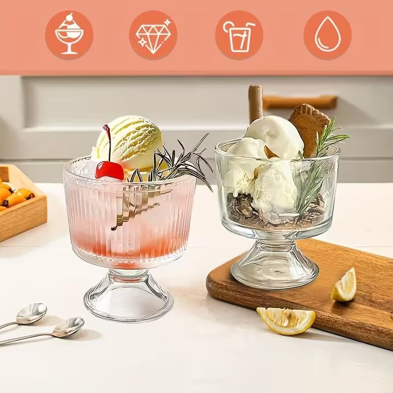 Image of PrimeWorld Glass Dessert Bowls 300 ml - Set os 6 Pcs | Footed Trifle Bowls & Crystal Glass Cups for Ice Cream, Fruits, Pudding, Snacks & Desserts
