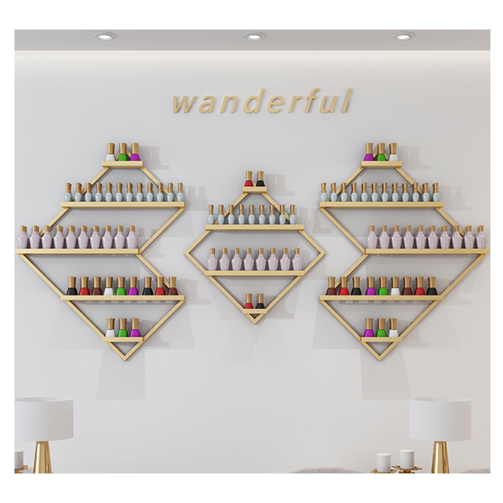Expositor Poligonal para Esmaltes De Uñas, De Metal, para Pared, para Perfumes Y Aceites Esenciales, Ideal para El Hogar, SPA, Salón De Uñas, Tienda, Dorado（Gold）
