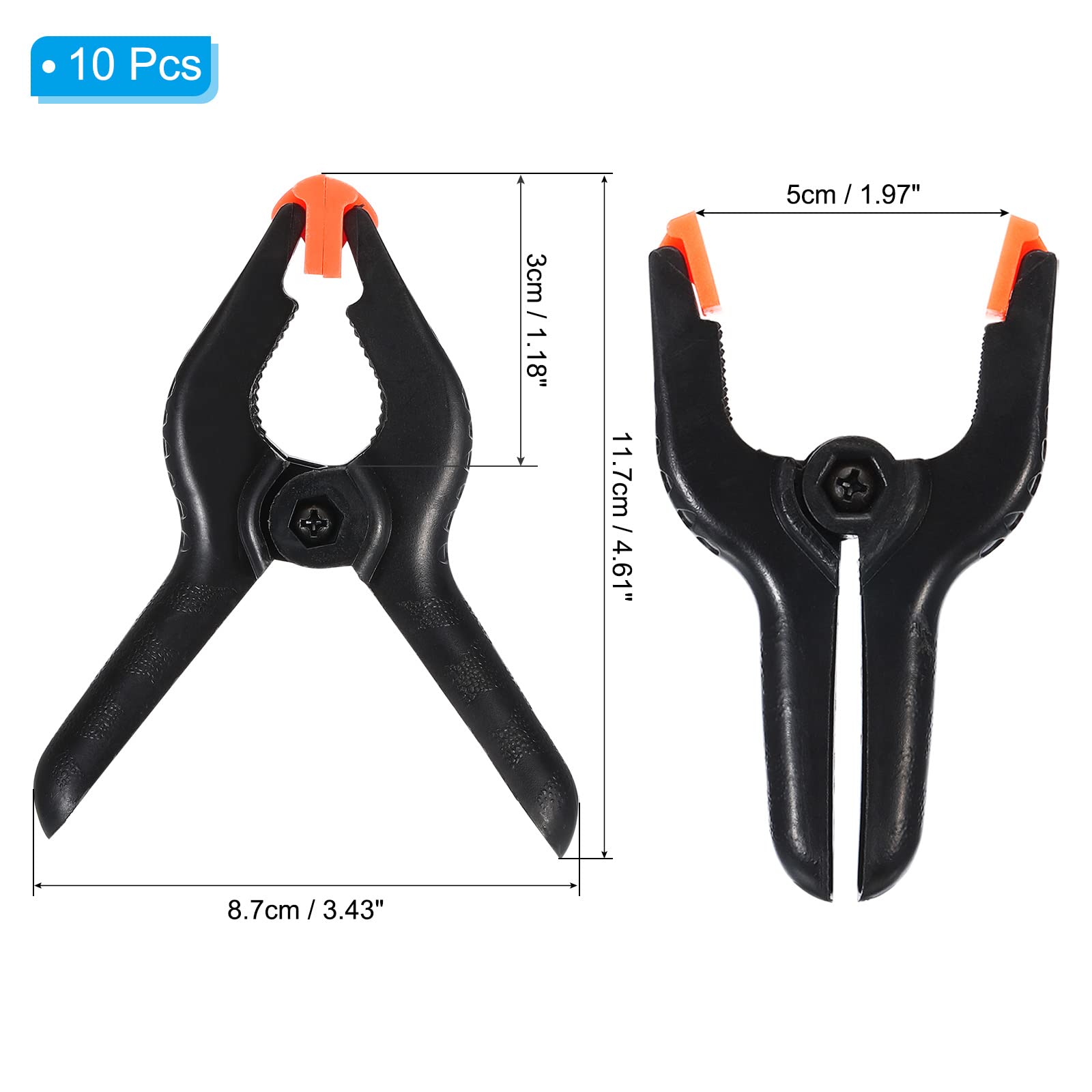 PATIKIL 4 Inch Spring Clamps, 10 Pack Plastic Flexible Anti-slip Strong Backdrop Clamp Clips for Stand DIY Project Photography Studio Craft, Black