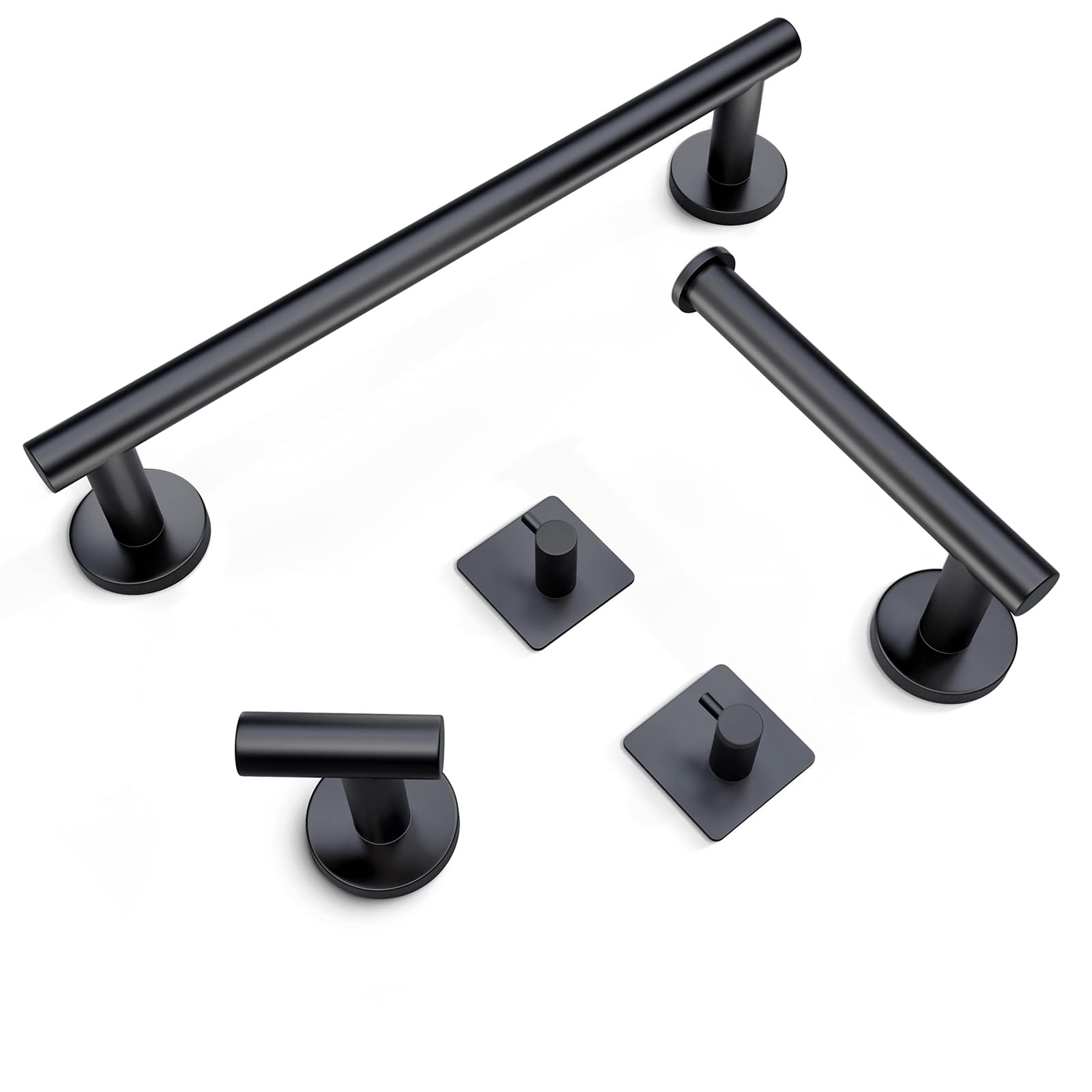 Tazweeq 5Pcs Matte Black Bathroom Hardware Set Wall Mounted, Toilet Paper Holder, Coat Towel Hooks, Stainless Steel Bathroom Accessories Set