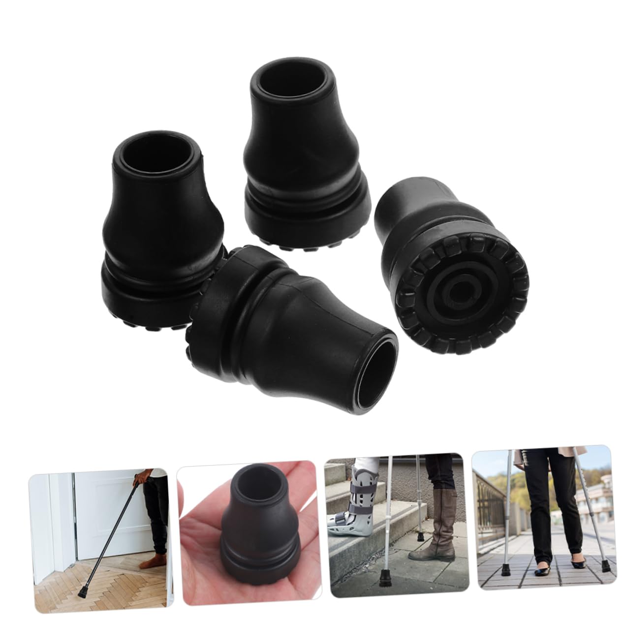 UTHCLO 4-Pack Anti-Slip Cane Tips Walking Stick Tips Replacement for Crutches No-Tool Installation for Outdoor Use