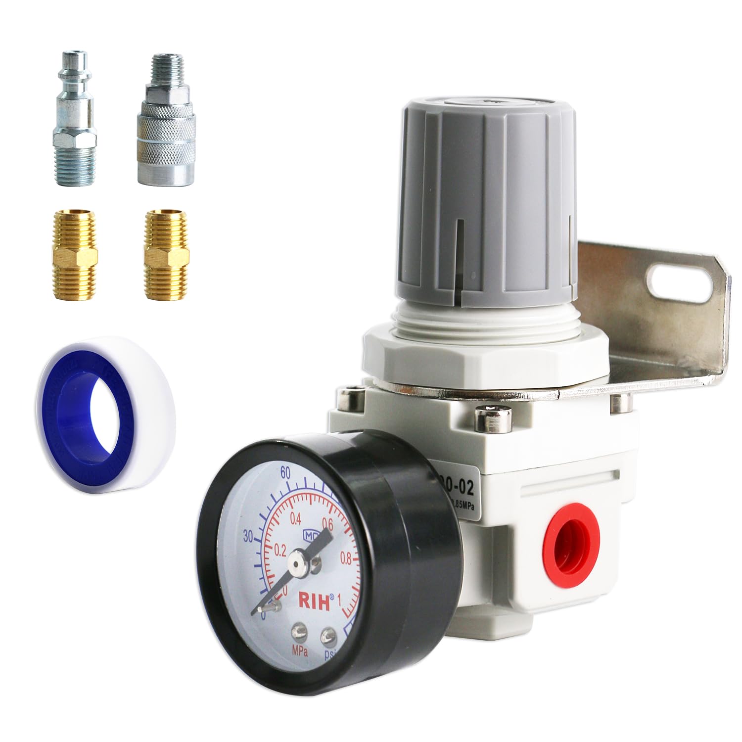 RIH 0,6 cm NPT Luftdruckregler – Luftregler für Kompressor, Luftregler mit Manometer 0-150 PSI, AR2000-02