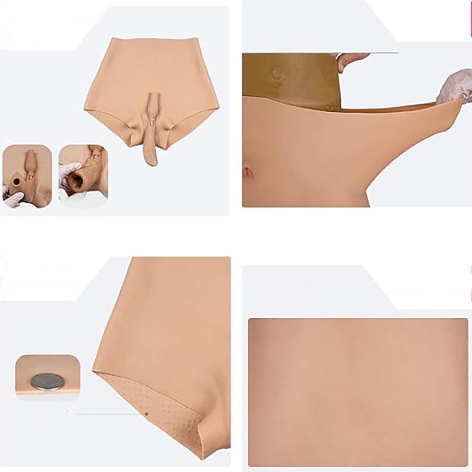 Pantalon EntièRement en Silicone pour Rehausser Les Hanches et Les Fesses, Culotte Taille Basse Push-Up pour Rehausser Les Fesses Short de ContrôLe,Skin Color,M
