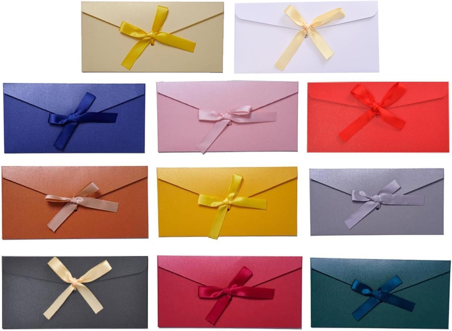 Pack of 11 Kraft Paper Envelopes, Rectangular Coloured Envelopes, Coloured Letter Envelopes with Bow, Envelopes for Wedding Invitations, Envelopes for Birthday, Wedding, Christmas
