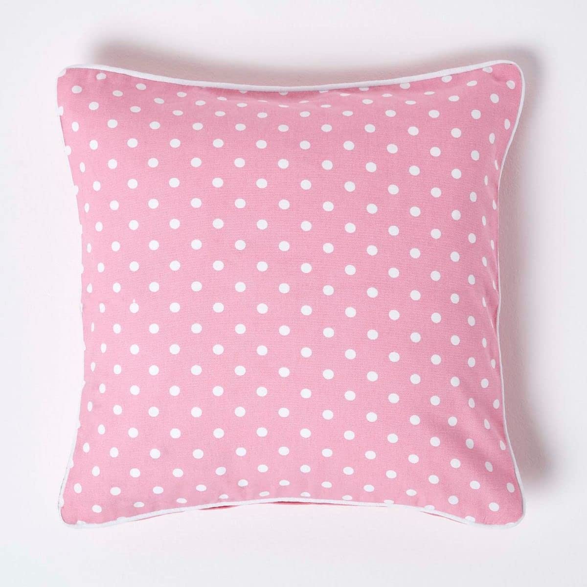 Homescapes Unisex Kids Pink Cotton Polka Dots Cushion Cover In | Size: 45Cm X 45Cm