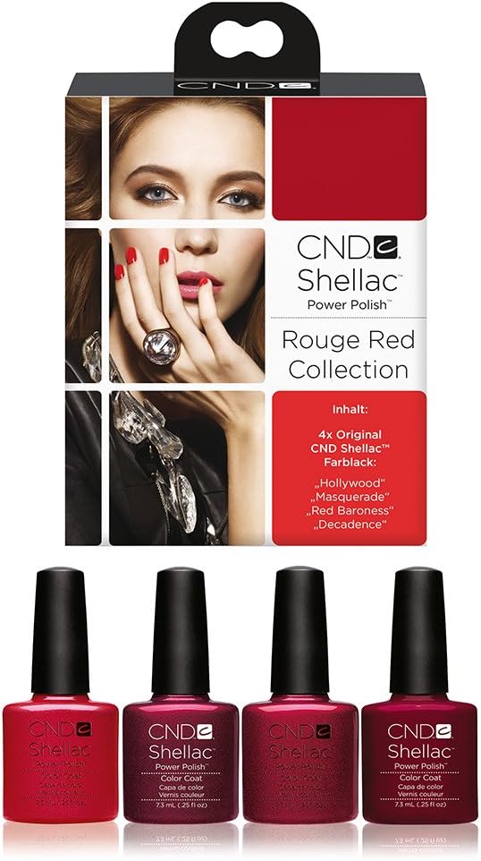 CND Shellac UV/LED Power Polish, Hollywood/Masquerade/Red Baroness/Decadence 7.3 ml - Pack of 4