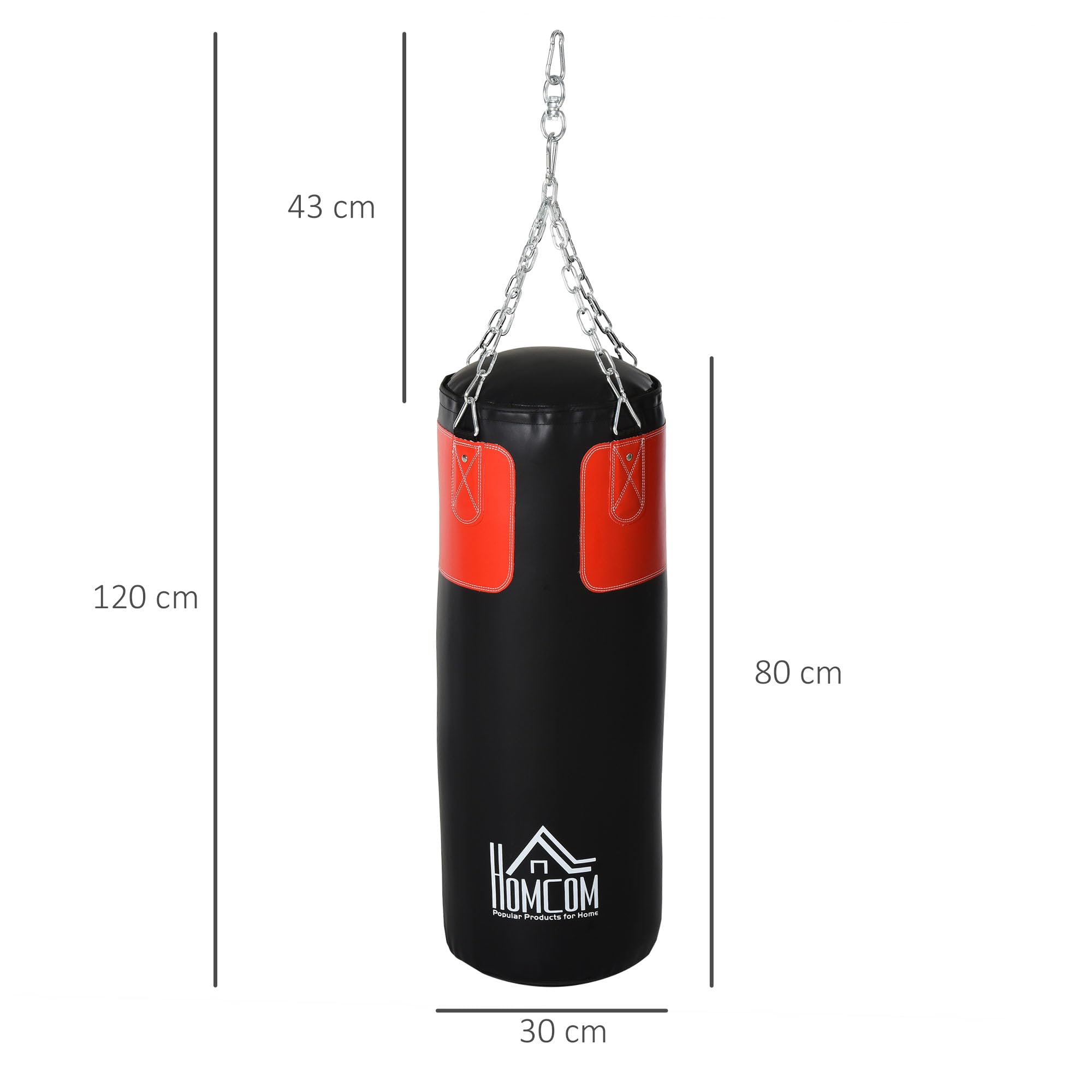 HOMCOM Ensemble sac de frappe Ensemble de boxe avec gants de boxe Rempli Ensemble pour adultes adolescents Hanging Boxing Heavy Bag 16 KG Ø30 x 120 cm Noir+Rouge