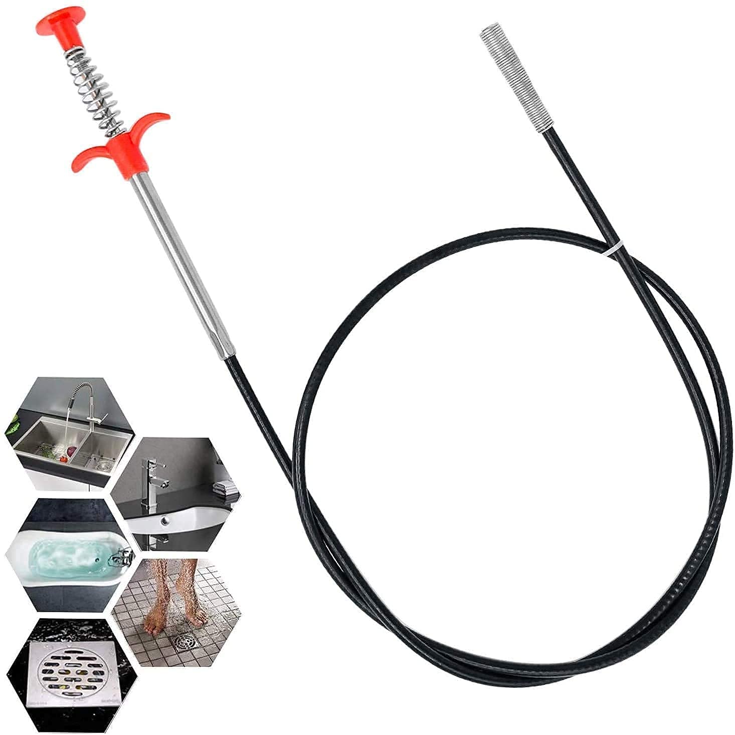 NOBILEA Portable 90 cms ABS and Stainless Steel Hair Catching Drain Sink Cleaner Wire Spring Sink Cleaning Stick