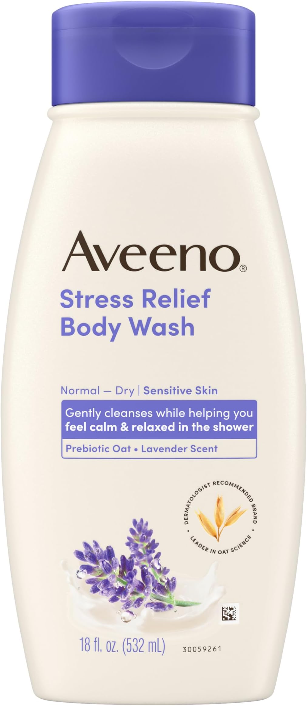 Stress Relief Body Wash with Nourishing Oat & Lavender Scent for Sensitive Skin, Gently Cleanses & Helps You Feel Calm & Relaxed in the Shower, Soap-Free, 18 fl. oz