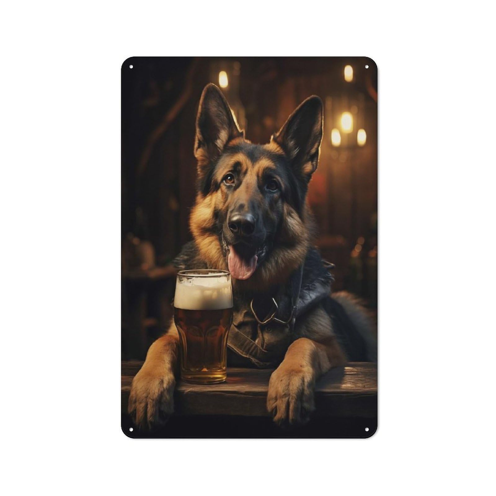 Junmoney German Shepherd Pint Beer Metal Sign 30X20cm With For Home Bar Wall, Retro Decor, For Garage, Workshop And Man Cave Decoration
