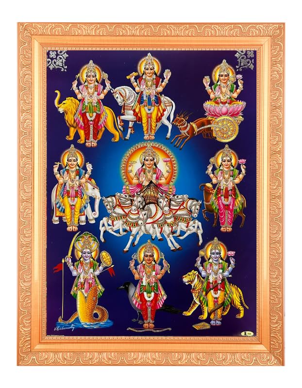 BM TRADERS Bhagwan Vishnu Navagrahas Zari Artwork Photo In Gold Artwork ...