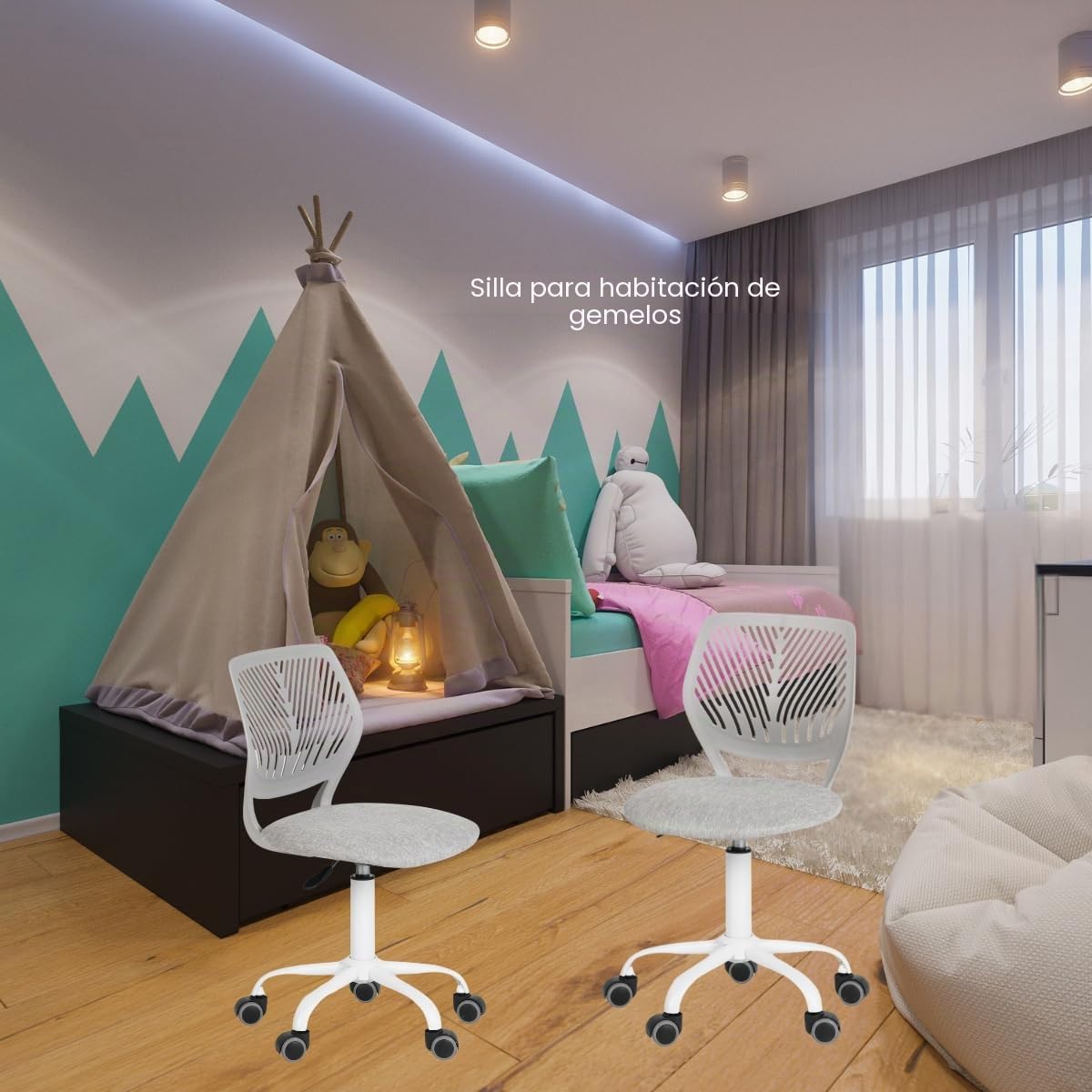 FurnitureR Silla de Escritorio para niños, Silla giratoria de Altura Ajustable con diseño de Respaldo de Agujero pequeño, Adecuada para Dormitorio de niños o Sala de Estudio, Gris molandi, 38 x 39 x