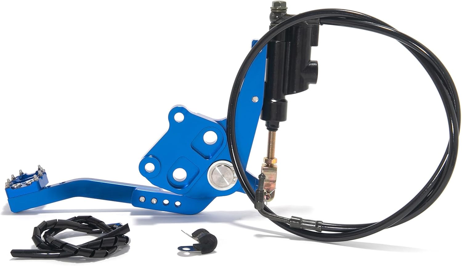 Another side view of the TOFR Aluminum Hydraulic Rear Foot Brake, showing the cable routing and overall structure.